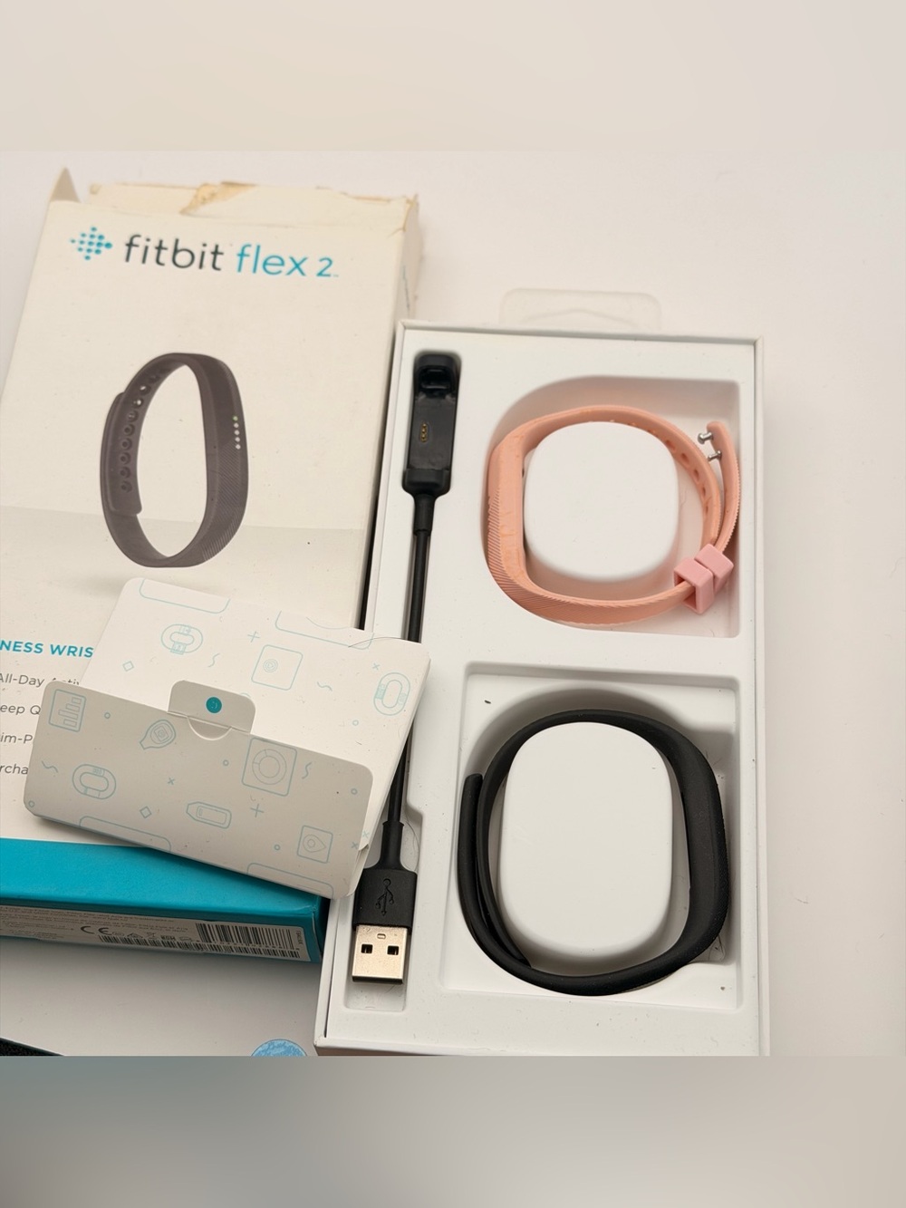 Fitbit Flex 2, box, manuals, pink/black, full set, Charger included, tested